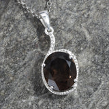 Sterling Silver 4.4 ct. SMOKY QUARTZ Pendant with 20" Chain with Magnetic Clasp