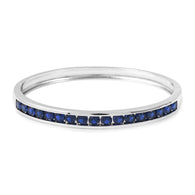 Silvertone Blue Cubic Zirconia CZ Bangle Bracelet (8")