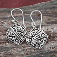 Artisan Crafted Sterling Silver Square Scroll/Bead Dangle Earrings (3.31 g)