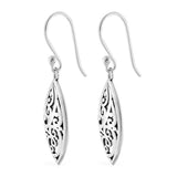 Artisan Crafted Sterling Silver Scroll Work Marquise Shape Dangle Earrings (3.33 g)