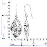 Artisan Crafted Sterling Silver Scroll Work Marquise Shape Dangle Earrings (3.33 g)