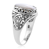 Bali Handmade Sterling Silver Mother of Pearl Scroll Work Ring (size 6)