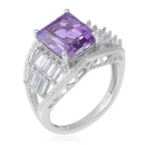 Platinum/Sterling Silver 7ct. Rose De France AMETHYST & White TOPAZ Statement Ring