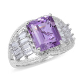 Platinum/Sterling Silver 7ct. Rose De France AMETHYST & White TOPAZ Statement Ring