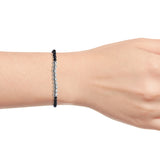 Platinum over Sterling Silver Bead & Faceted BLACK SPINEL Bead Adjustable Bracelet