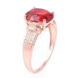 14K Rose Gold over Sterling Silver Red Glass & White Cubic Zirconia Ring (size 7)