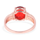 14K Rose Gold over Sterling Silver Red Glass & White Cubic Zirconia Ring (size 7)