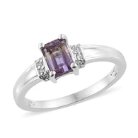 Platinum over Sterling Silver Octagon AMETRINE & White ZIRCON Ring