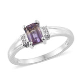 Platinum over Sterling Silver Octagon AMETRINE & White ZIRCON Ring