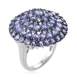 Platinum over Sterling Silver 8.35 cts. TANZANITE Multi Shapes Cluster Ring