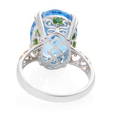 Platinum & YG Sterling Silver Premium Swiss Blue TOPAZ and Green DIOPSIDE Ring