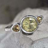 Stainless Steel 2.7 ct. Brazilian Lemon QUARTZ Three Stone Trilogy Ring