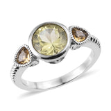 Stainless Steel 2.7 ct. Brazilian Lemon QUARTZ Three Stone Trilogy Ring