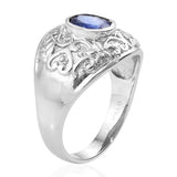 Stainless Steel Engraved Scroll Leaf Work Masoala Blue SAPPHIRE Ring (size 7)