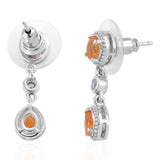 Platinum over Sterling Silver Mexican FIRE OPAL & Zircon Halo Drop Earrings