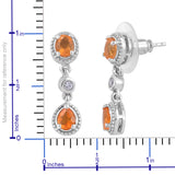 Platinum over Sterling Silver Mexican FIRE OPAL & Zircon Halo Drop Earrings