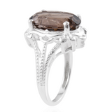 Sterling Silver Decorative Brazilian SMOKY QUARTZ Solitaire Split Shank Ring