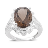 Sterling Silver Decorative Brazilian SMOKY QUARTZ Solitaire Split Shank Ring