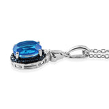 Platinum/Sterling Silver Caribbean Blue Quartz Halo Pendant & Chain 20"