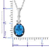 Platinum/Sterling Silver Caribbean Blue Quartz Halo Pendant & Chain 20"