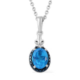 Platinum/Sterling Silver Caribbean Blue Quartz Halo Pendant & Chain 20"