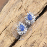 Platinum/Sterling Silver .75cts Pear Burmese SAPPHIRE & Zircon Halo Stud Earrings