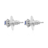 Platinum/Sterling Silver .75cts Pear Burmese SAPPHIRE & Zircon Halo Stud Earrings