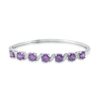 Silvertone Purple & White Cubic Zirconia CZ Bangle Bracelet (6.75")