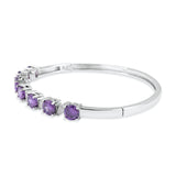 Silvertone Purple & White Cubic Zirconia CZ Bangle Bracelet (6.75")