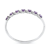 Silvertone Purple & White Cubic Zirconia CZ Bangle Bracelet (6.75")