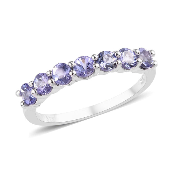 Platinum over Sterling Silver 1.05 ct TANZANITE 7 Stone Ring