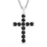 Sterling Silver Thai BLACK SPINEL Cross Pendant with 20" Stainless Steel Chain