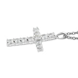 Sterling Silver White TOPAZ Cross Pendant with 20" Stainless Steel Chain