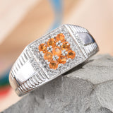 Platinum over Sterling Silver FIRE OPAL & ZIRCON Men's Halo Ring (size 12)