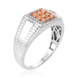 Platinum over Sterling Silver FIRE OPAL & ZIRCON Men's Halo Ring (size 12)