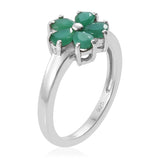 Platinum over Sterling Silver 1.36cts EMERALD Flower Ring, Pendant and Chain Set