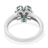 Platinum over Sterling Silver 1.36cts EMERALD Flower Ring, Pendant and Chain Set