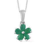 Platinum over Sterling Silver 1.36cts EMERALD Flower Ring, Pendant and Chain Set