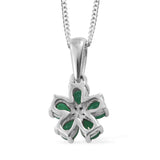 Platinum over Sterling Silver 1.36cts EMERALD Flower Ring, Pendant and Chain Set