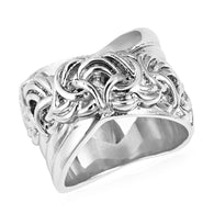 Stainless Steel Engraved Byzantine Style Thick Band Ring (size 7)