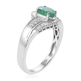 Platinum/Sterling Silver EMERALD & DIAMOND Bypass/Halo Ring Size 10