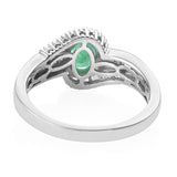 Platinum/Sterling Silver EMERALD & DIAMOND Bypass/Halo Ring Size 10