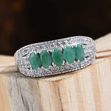 Platinum/Sterling Silver 5 Stone 1.59 cts EMERALD and White Zircon Ring