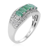 Platinum/Sterling Silver 5 Stone 1.59 cts EMERALD and White Zircon Ring