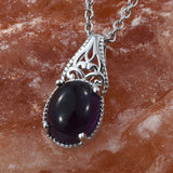 Sterling Silver 3 ct AMETHYST Cabochon Pendant with Magnetic Stainless 20" Chain