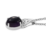 Sterling Silver 3 ct AMETHYST Cabochon Pendant with Magnetic Stainless 20" Chain