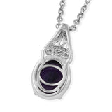 Sterling Silver 3 ct AMETHYST Cabochon Pendant with Magnetic Stainless 20" Chain