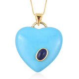 14K YG Sterling Silver Blue HOWLITE & LAPIS Heart Pendant/Chain