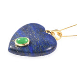 14K YG over Sterling Silver LAPIS & Green JADE Heart Pendant/Chain