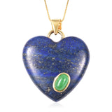 14K YG over Sterling Silver LAPIS & Green JADE Heart Pendant/Chain